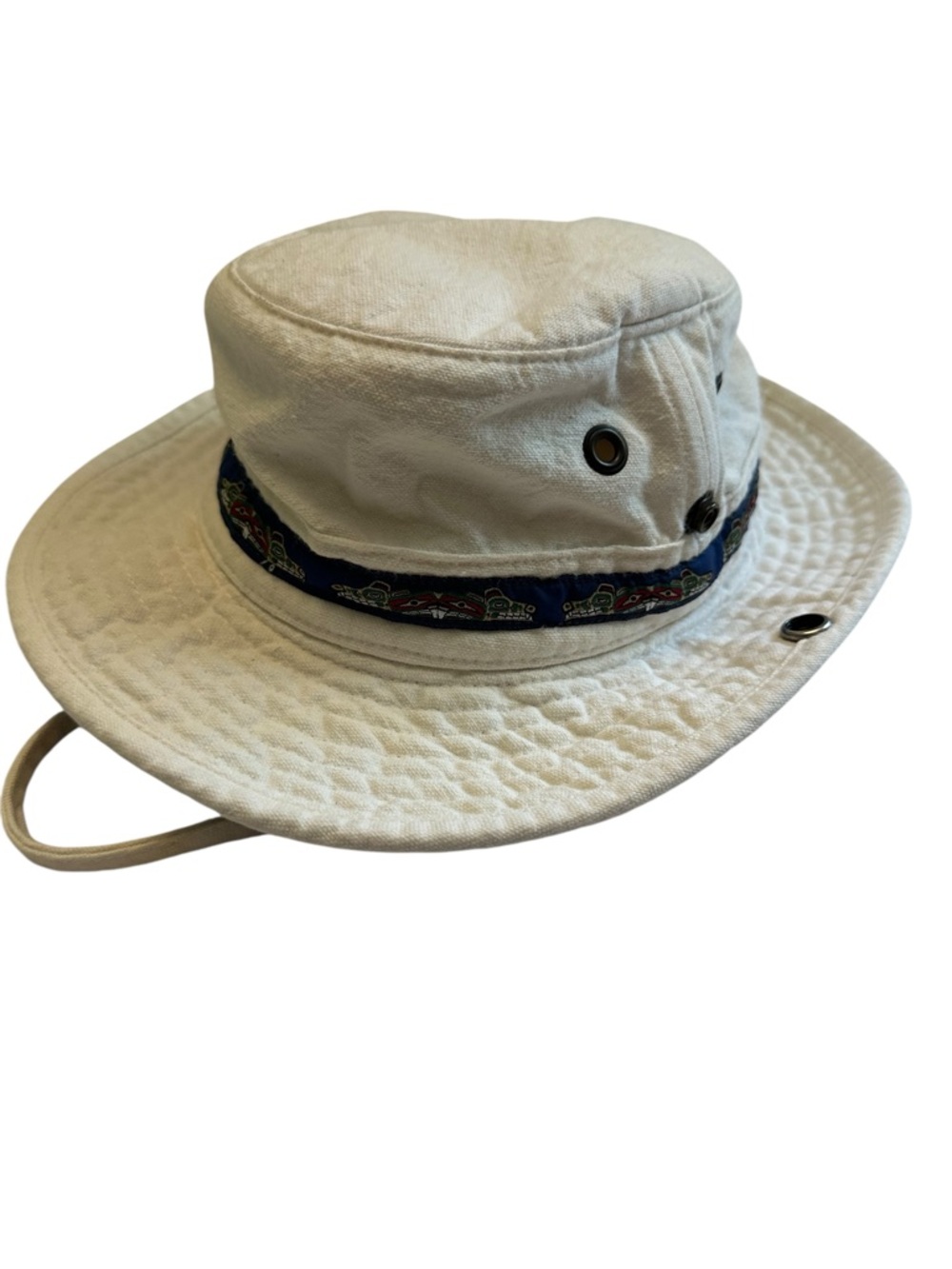 Cotton Safari Boonie Hat Cream Tribal Band Wide Brim Outdoor Hiking Fishing